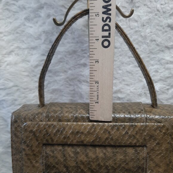 Vintage Beige Snake Skin Frame Top Handle Box Purse Handbag - Picture 6 of 9
